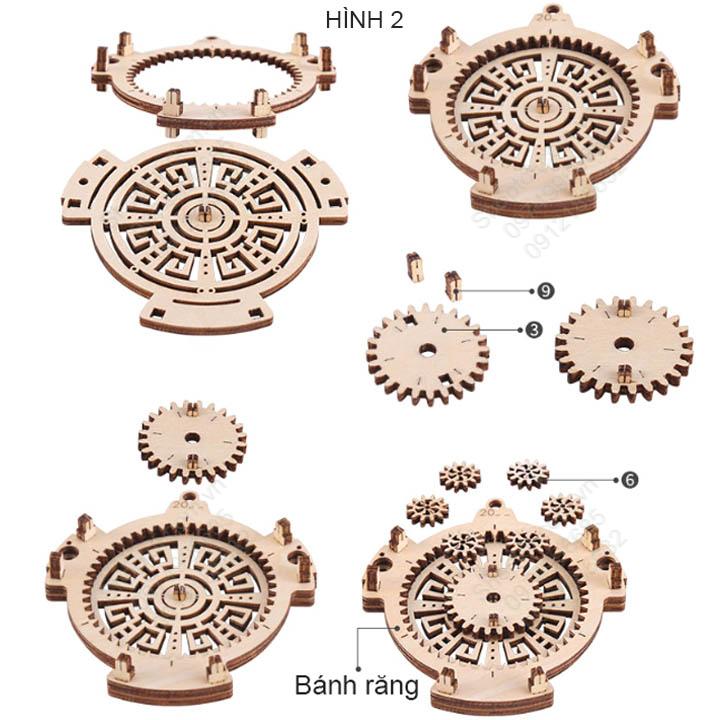 Đồ chơi lịch vạn niên lắp ghép từ các chi tiết gỗ cắt CNC, thể hiện lịch từ năm 2017 đến 2044