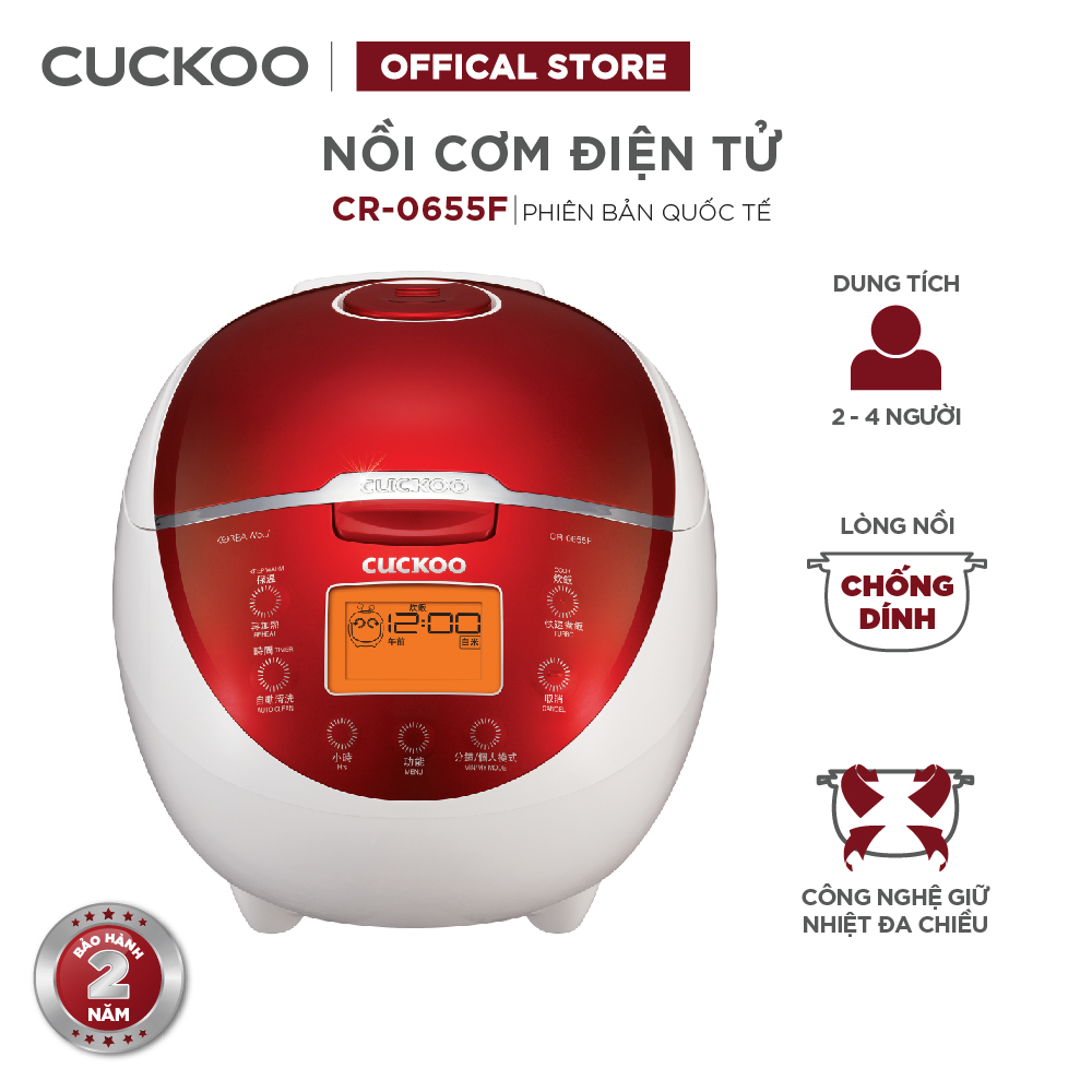 Nồi cơm điện tử Cuckoo 1.08L CR-0655F - Lòng nồi chống dính - Nhiều chế độ nấu ăn - Chất lượng Hàn Quốc - Hàng chính hãng Cuckoo Vina