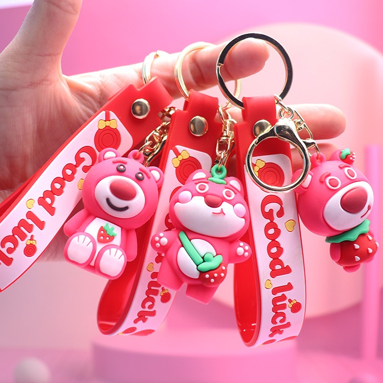Móc Chìa Khóa Gấu dâu Lotso Hồng Dễ Thương, phụ kiện đeo balo túi ví xinh yêu cute Lalunavn A92