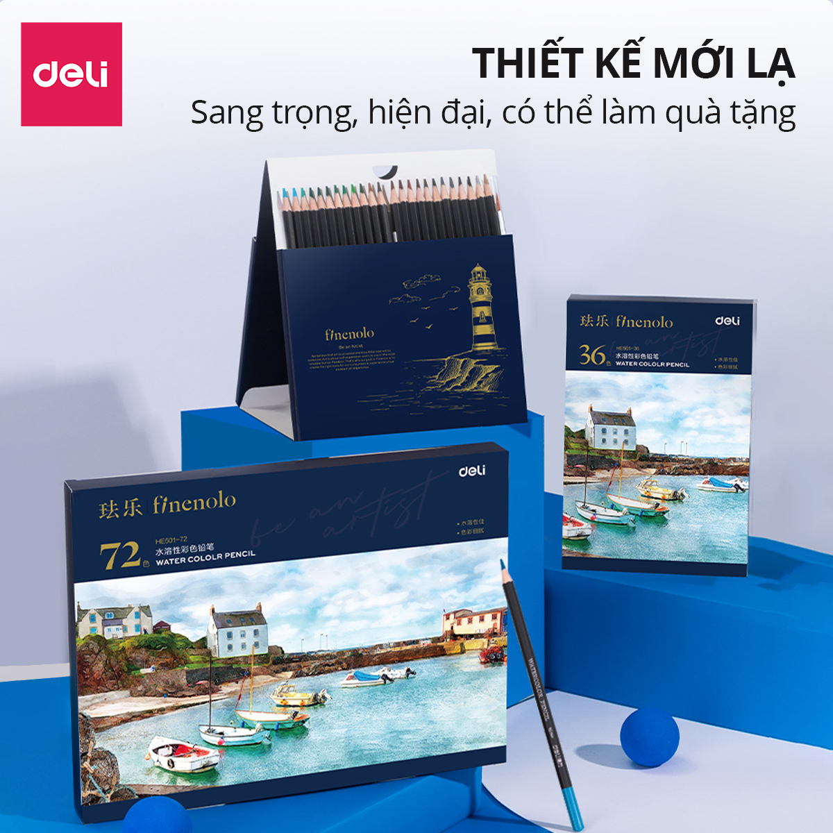 Bút Chì Màu Gốc Nước Chuyên Nghiệp Deli Kèm Cọ Vẽ - 36/48/72 Màu Thiết Kế Tô Vẽ Tranh Phác Thảo Học Sinh