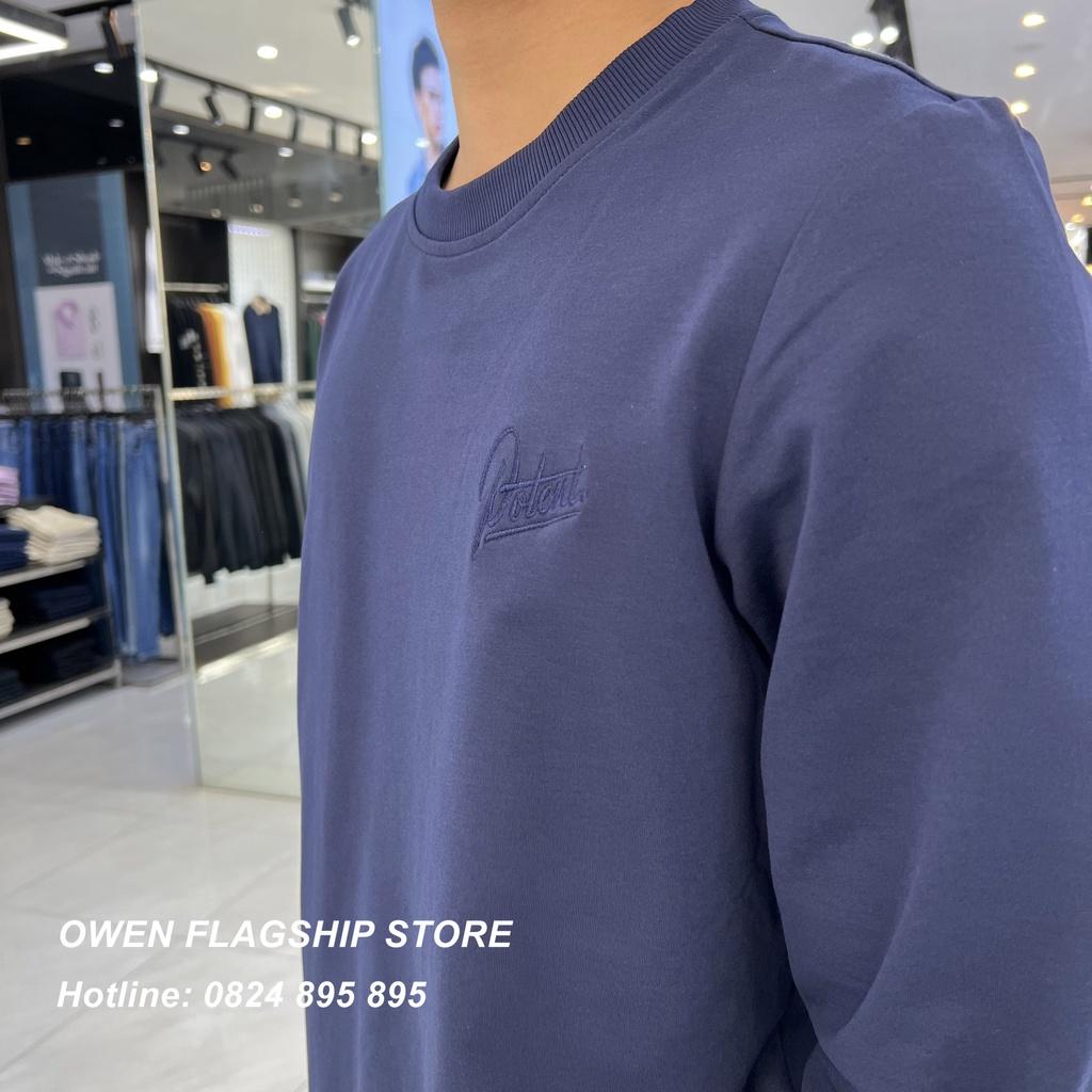 Bộ nỉ nam OWEN màu xanh navy, bộ mặc nhà Thu đông dành cho nam chất liệu cotton cao cấp mã BMN221187