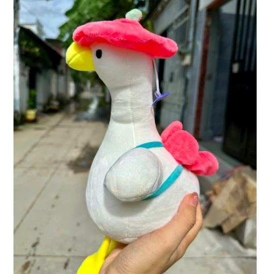Thú nhồi bông ngỗng trắng đội mũ đáng yêu - Size 25cm - Quà tặng gấu bông vịt trắng êm mịn cho bé