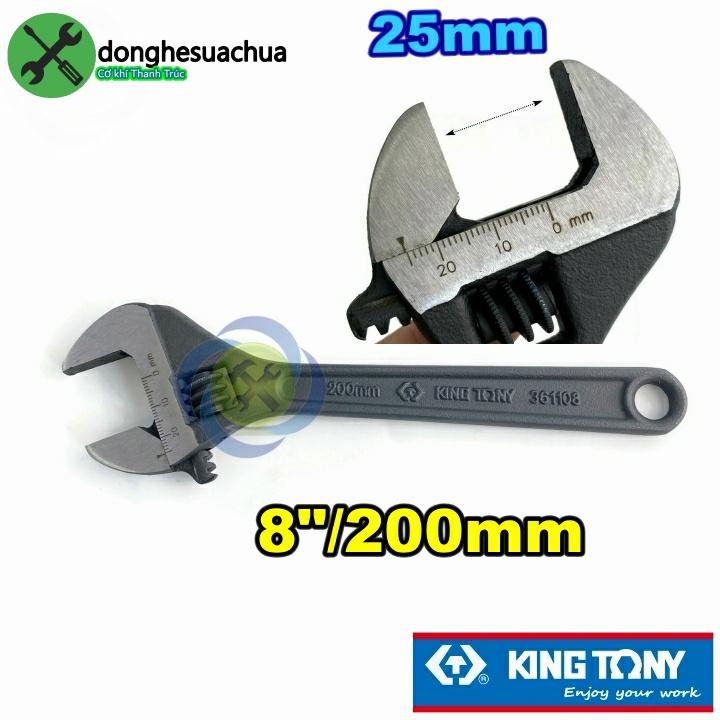 Mỏ lết đen 200mm Kingtony 3611-08P loại 8 inch mở hàm 25mm