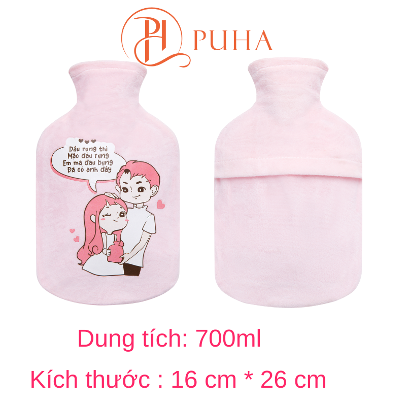 Túi chườm nóng bụng kinh PUHA quà tặng cho bạn nữ, túi chườm ấm giảm đau bụng kinh tặng kèm túi vải đựng BVS mẫu dễ thương