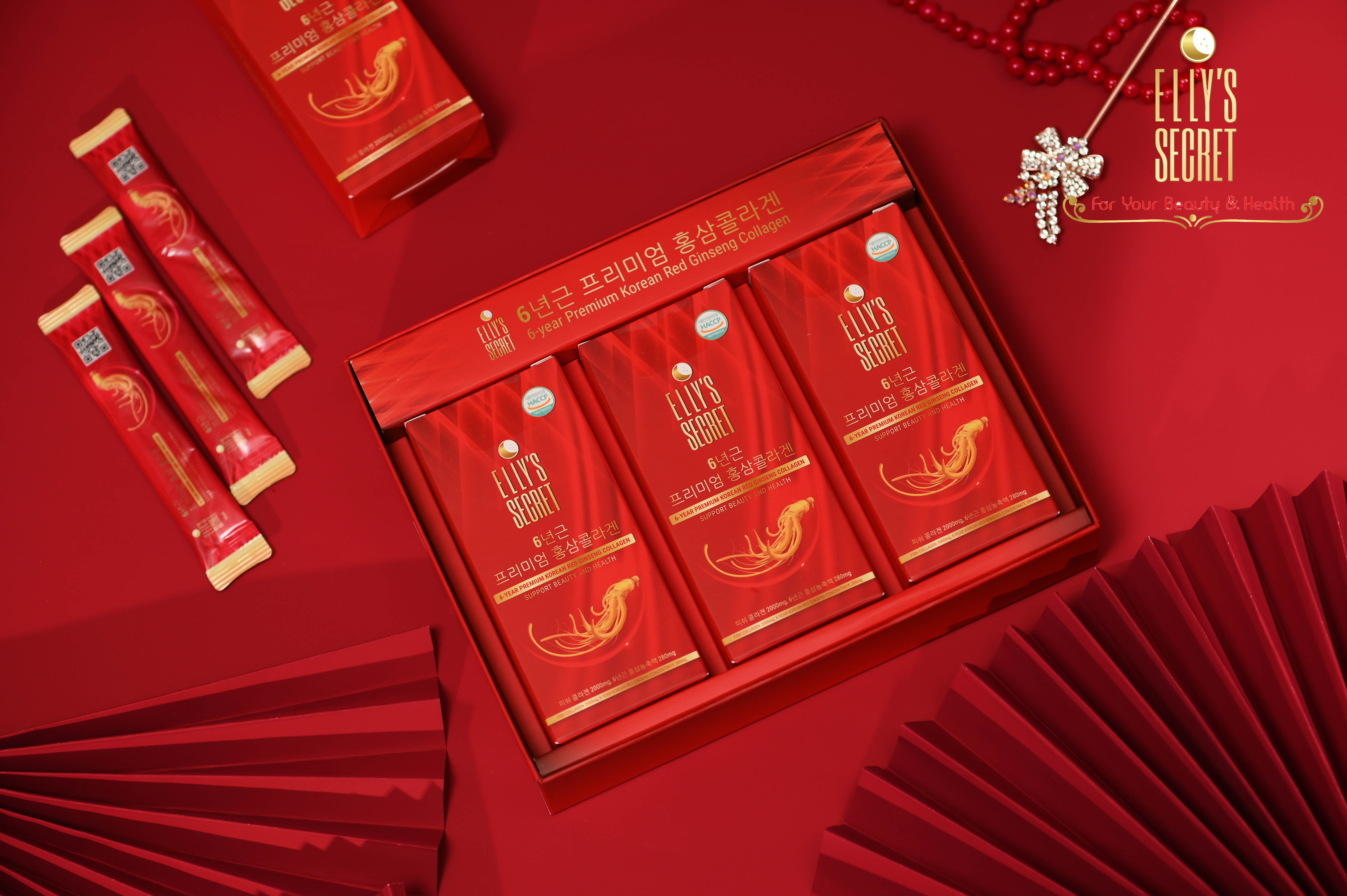 Hồng sâm collagen dạng nước cao cấp Hàn Quốc cải thiện làn da Elly Secret Premium 6 year Korea Red Ginseng Collagen 300ml