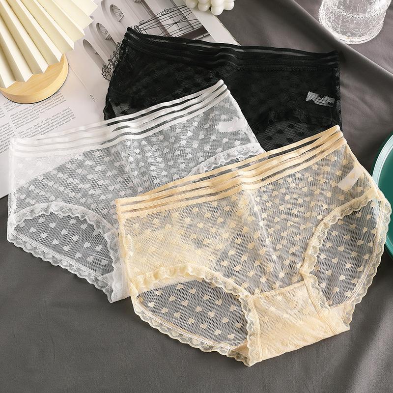 quần lót lưới chất liệu lưới thun TUYN THÊU TRÁI TIM siêu.thoáng mát, xuyênthấu, gợicảm Nữ Wo