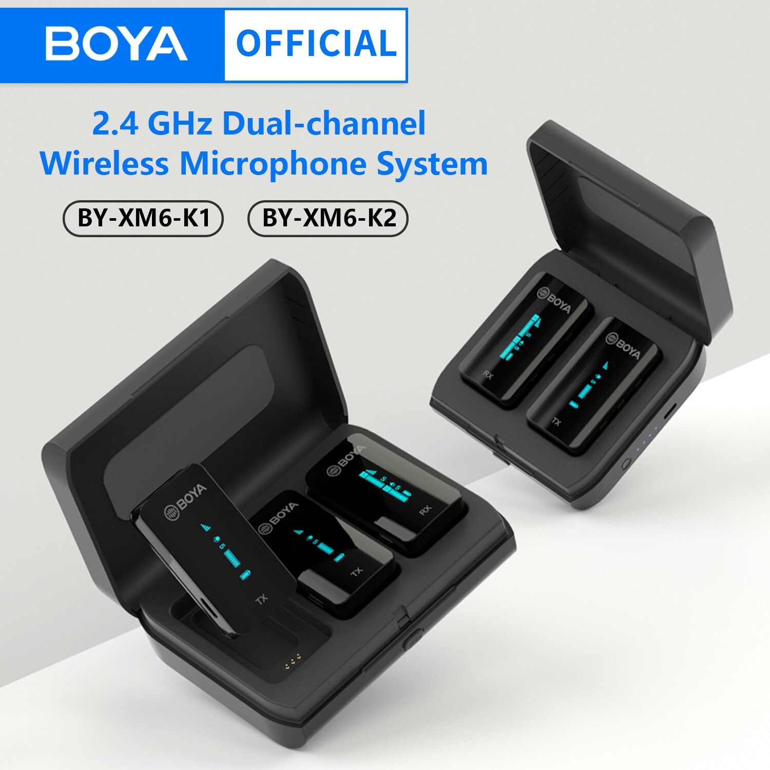 Boya BY-XM6-K1 / BY-XM6-K2 - Micro Cài Áo Không Dây 2.4GHz, Phạm Vi 100m, Màn Hình OLED Dành Cho Smartphone, Laptop, Máy Ảnh, Máy Quay-Hàng chính hãng