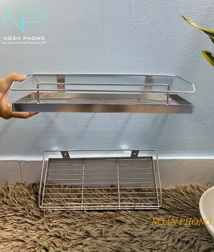 KỆ ĐỰNG GIA VỊ TREO TƯỜNG 1 TẦNG INOX 304