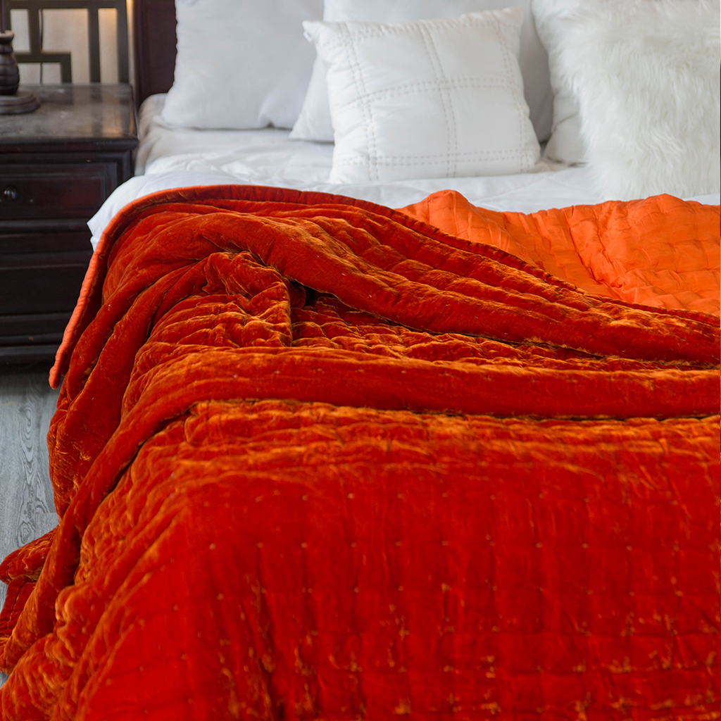 Chăn Nhung Cam Khâu Sa Hạt , Chăn Nhung Lụa Chần Bông Điều Hòa Cao Cấp Dùng Bốn Mùa I Silk Velvet Blanket.