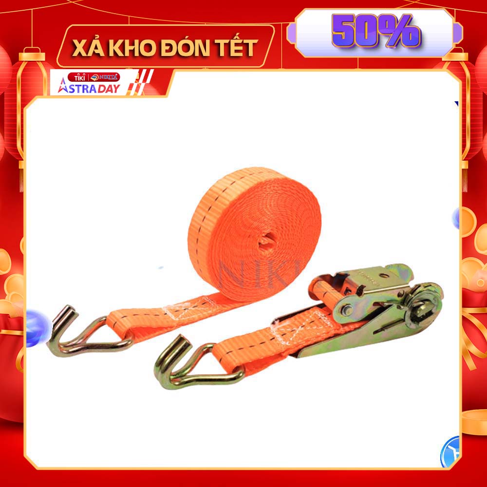 Dây chằng hàng, buộc hàng tăng đơ có móc, màu cam bản 2.5cm chiều dài 2-3-4-5-6m - NIKITA