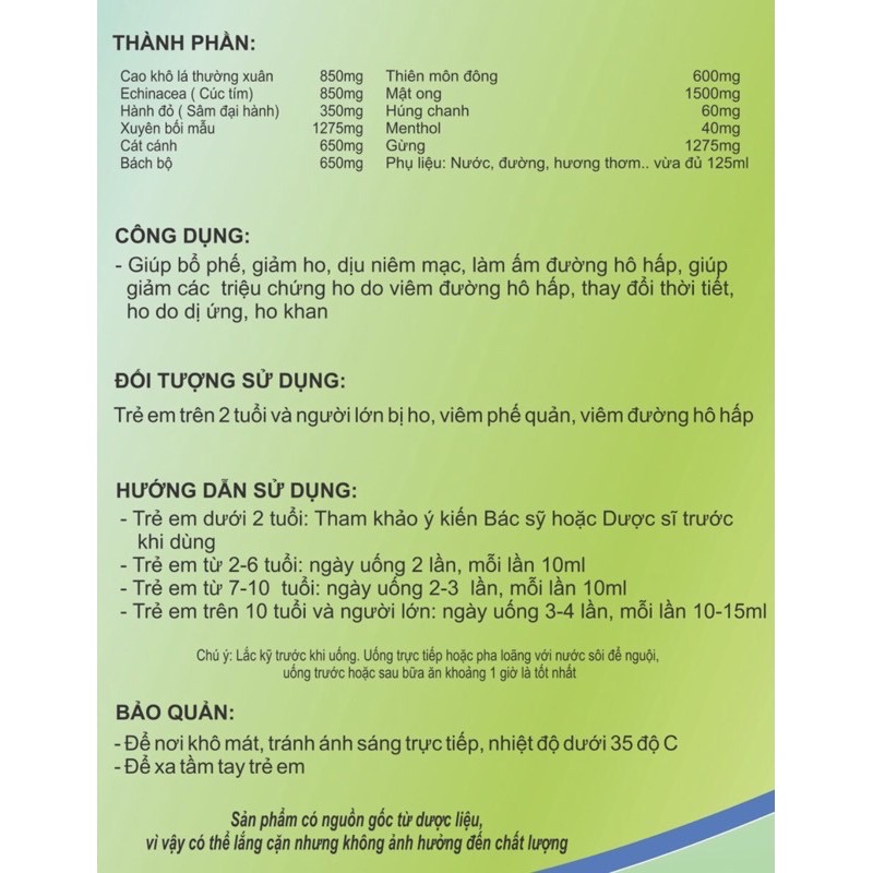 Siro HO LOZENA - Chai 100ml - Giúp Giảm Ho , Long Đờm , Làm Ấm Đường Hô Hấp, Vinaphar