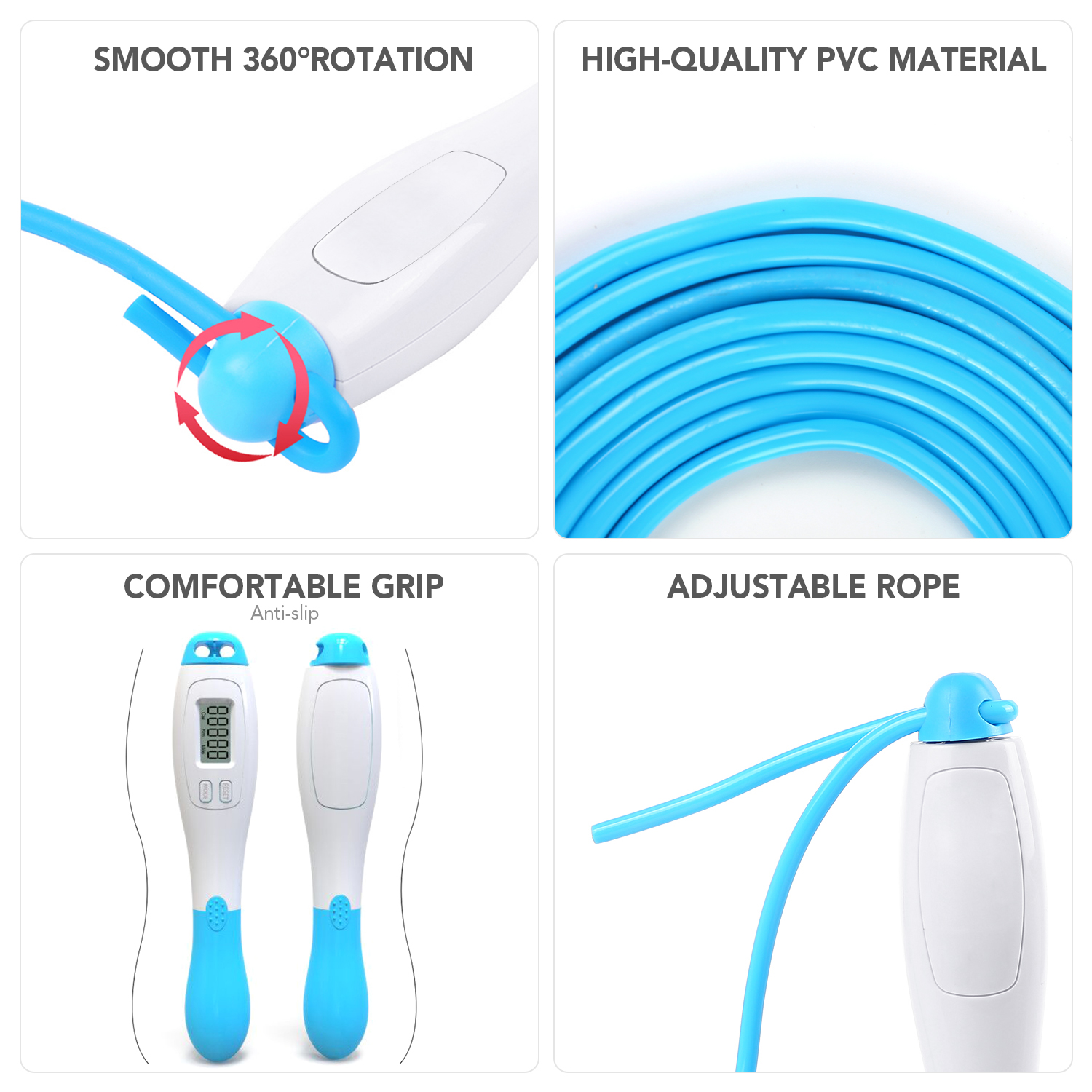 Dây nhảy thể dục kỹ thuật số với bộ đếm chính xác, Cáp điều chỉnh không rối, tay cầm ABS chống trượt