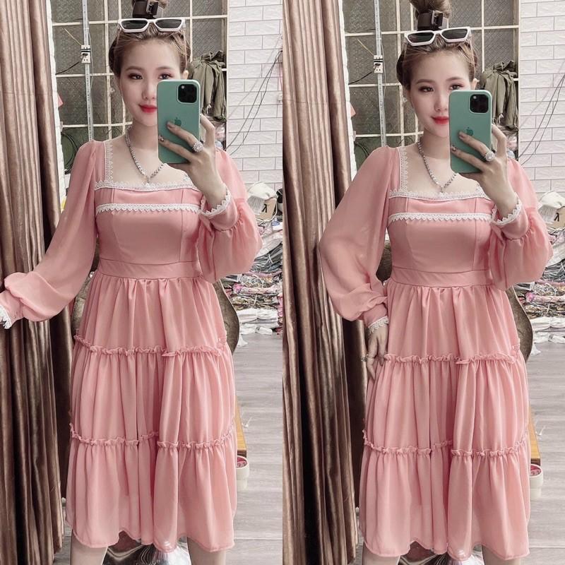 Đầm tiểu thư thiết kế viền ren tay dài