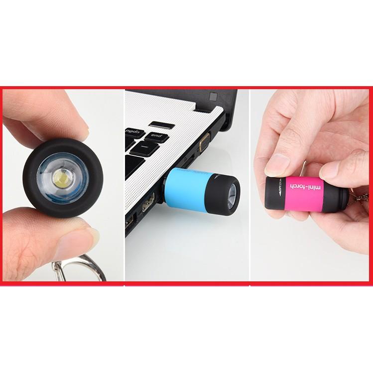 ĐÈN PIN LED MINI SẠC USB KIÊM MÓC KHÓA CHỐNG NƯỚC100% - đèn pin siêu sáng - đèn pin mini