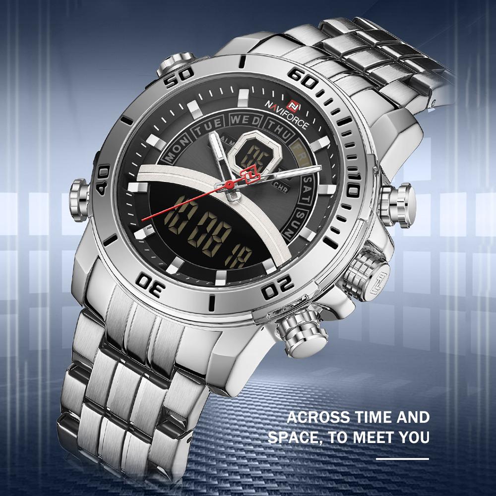 Đồng hồ NAVIFORCE Quartz Digital Electronic có đèn nền, chế độ giờ kép Chống thấm nước - Bạc