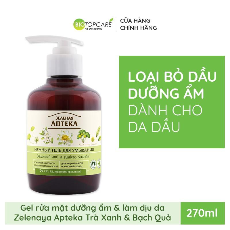 Gel rửa mặt Zelenaya Apteka trà xanh và lá bạch quả dành cho da thường và da dầu 270ml