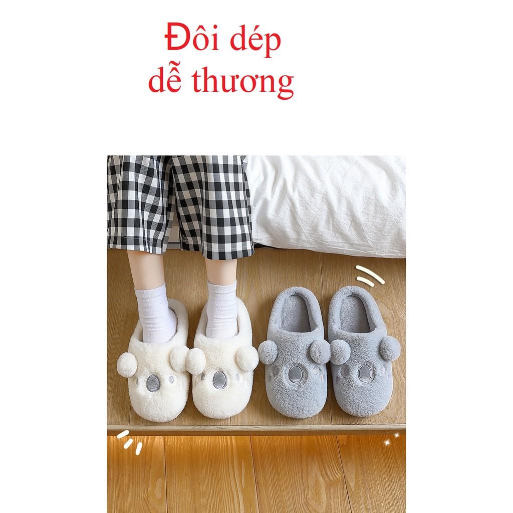 Dép bông đi trong nhà hình thú đế cao su siêu êm, dép lông mùa đông nam nữ