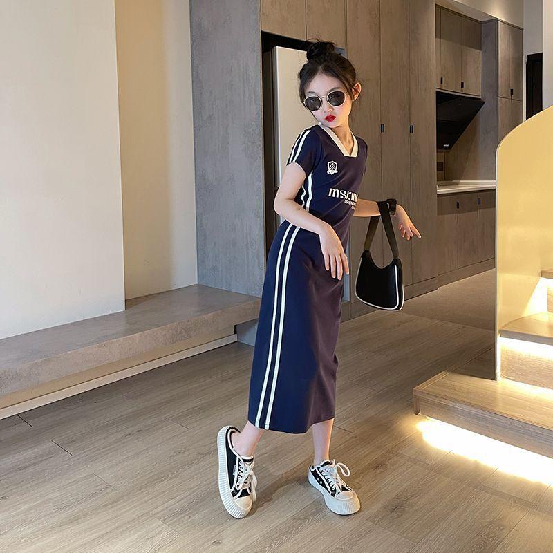 TOBE1SHOP Cô gái ăn mặc cotton mùa hè mỏng 2023 học sinh trung học cơ sở trẻ em lớn tây lưới váy vừa vặn màu đỏ