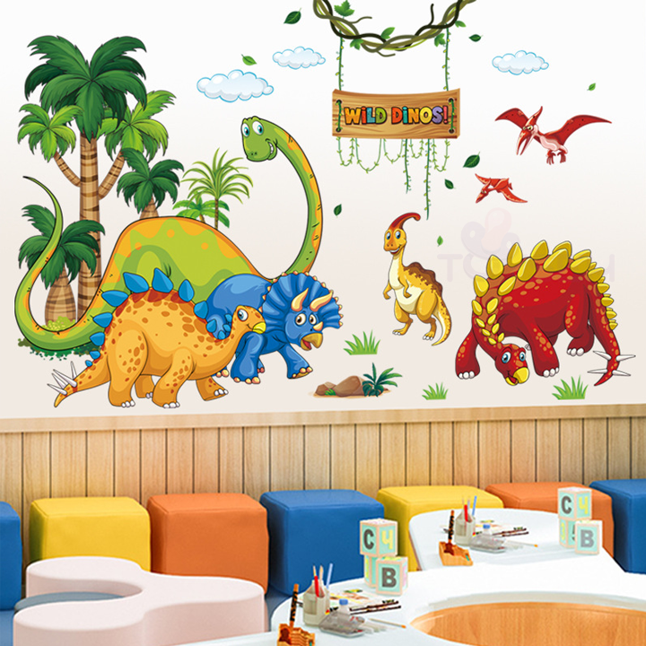 Decal trang trí dán tường công viên khủng long cho bé - Giấy dán tường trang trí phòng cho bé - Decal trang trí nhà cửa