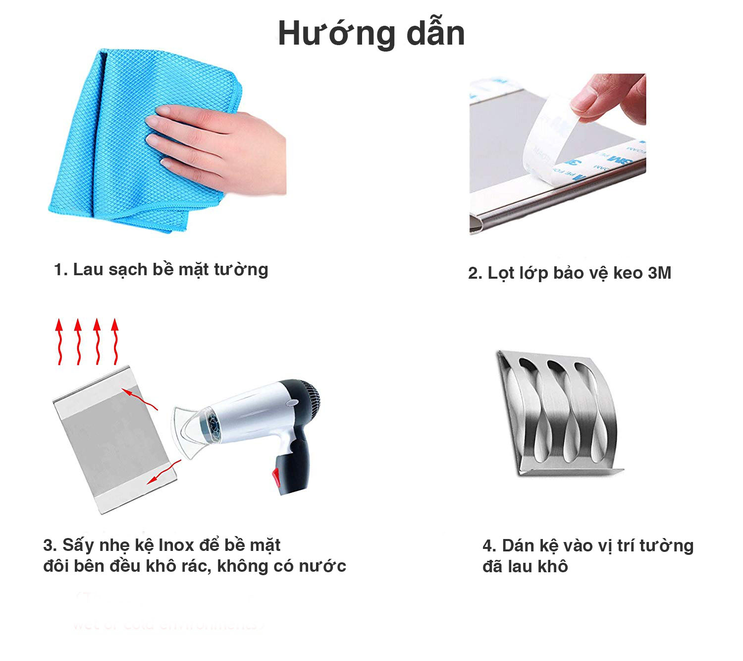 Kệ đựng bàn chải, dao cạo râu 3 ngăn Inox SUS304 dán tường gạch men - keo dán mặt sau đi kèm - HOBBY KBC3