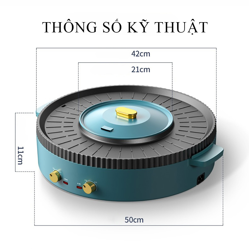 Bếp lẩu nướng đa năng bề mặt chống dính hiệu quả an toàn, Bếp lẩu nướng 2 in 1 phù hợp với nhiều người ăn