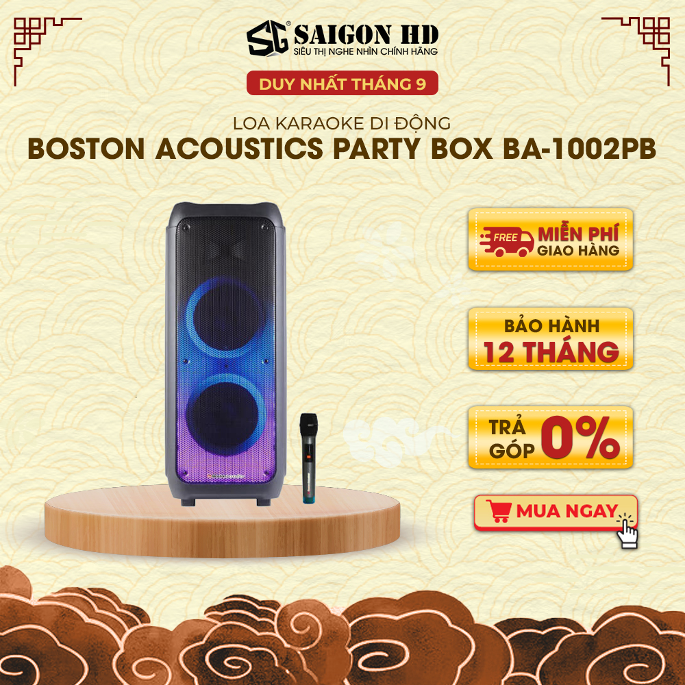 Loa Karaoke Bluetooth BOSTON ACOUSTICS Party Box BA-1002PB | Tích hợp Micro không dây | Tăng/giảm âm Bass ,Treble | Hàng Chính Hãng