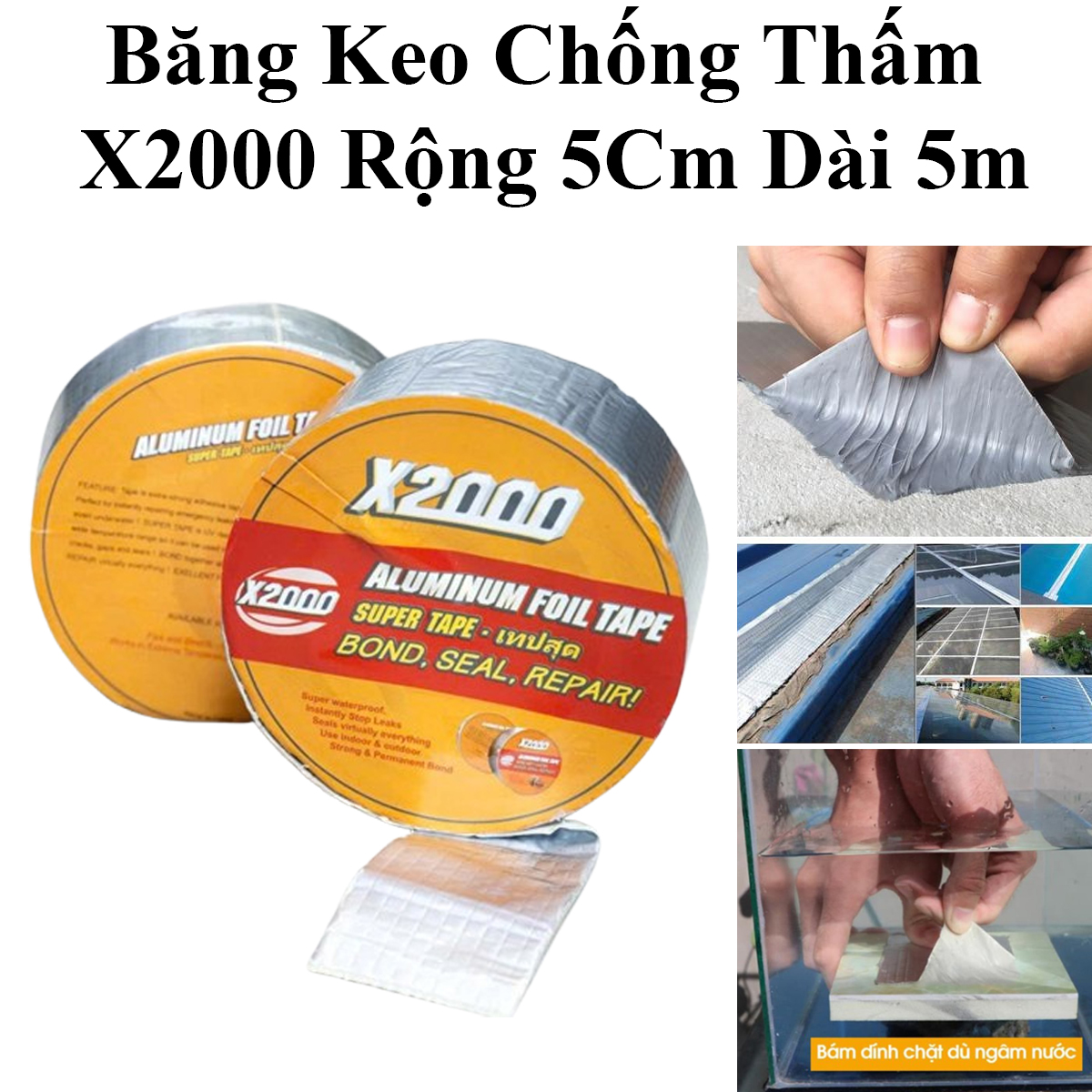 Băng Keo Chống Thấm X2000 Chắc Chắn, Chống Thấm Dột, Dán Tường, Dán Mái Tôn Rộng 5Cm Dài 5M