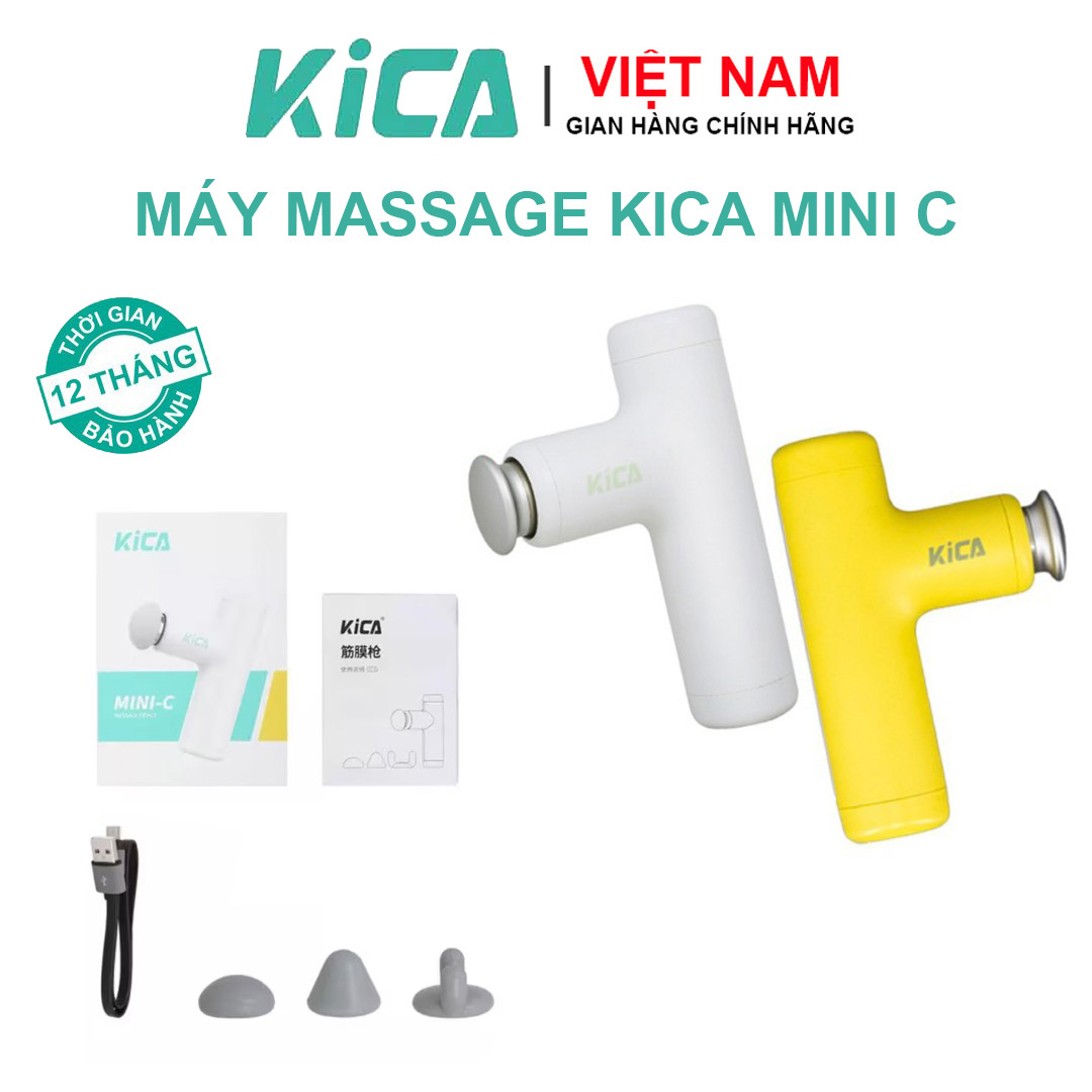 Máy Massaga Cầm Tay Kica Mini C, Mát Xa Toàn Thân Với 3 Đầu Thay Thế và 4 Cấp Độ Hỗ Trợ Mát Xa Chuyên Sâu, Giảm Đau Cơ, Cứng Khớp - Hàng chính hãng