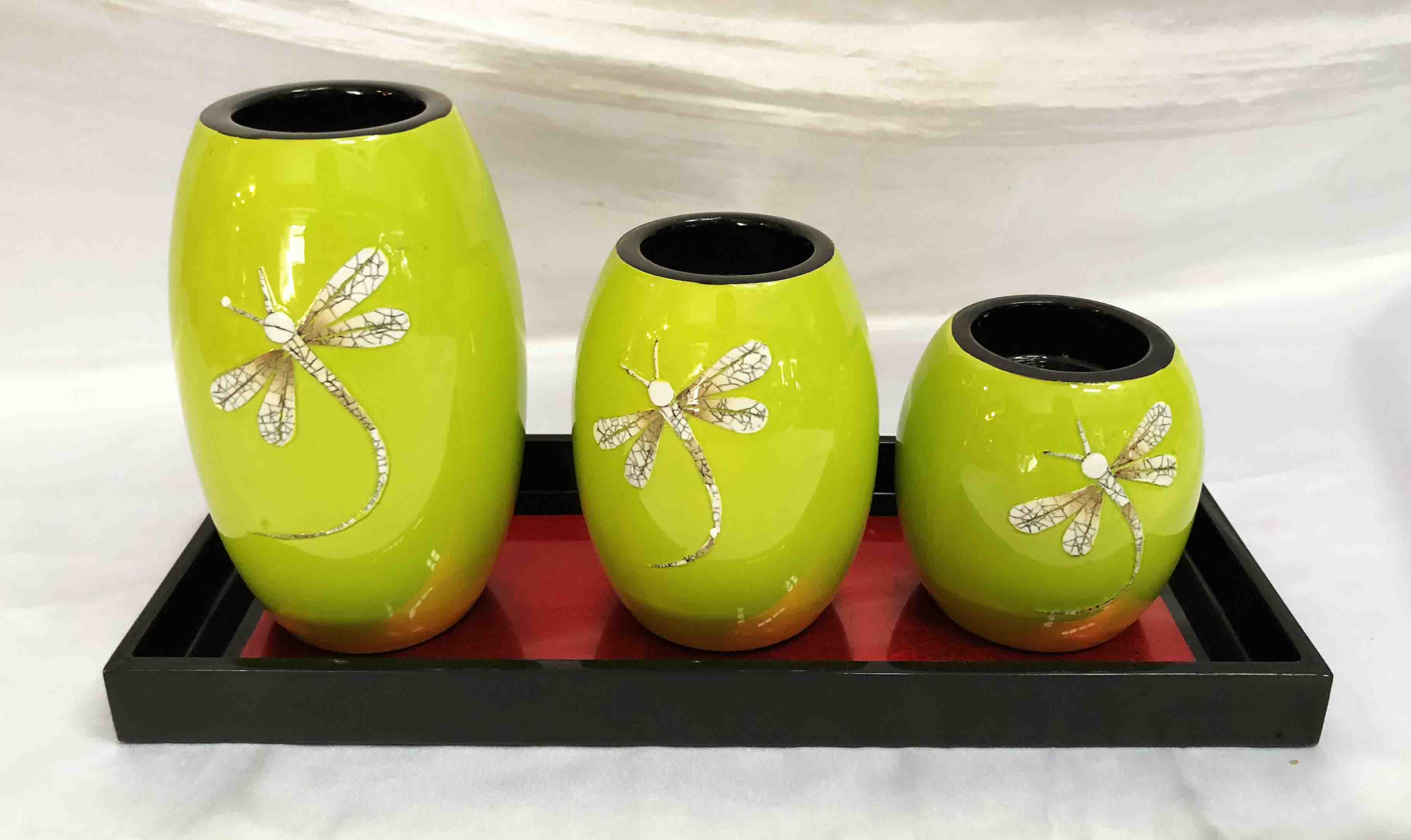 Chân nến cẩn trứng bộ 3 sơn mài