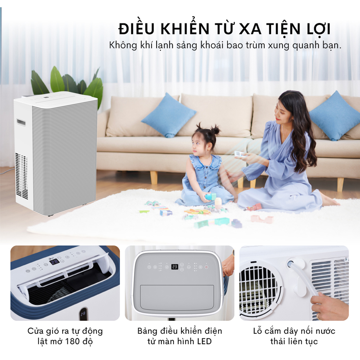 Máy lạnh di động đứng 14.000 BTU FUJIHOME PAC14, điều hòa di động mini kết nối Wifi điều khiển qua App, 4 chức năng, làm lanh, hút ẩm, lọc không khí, quạt - Hàng chính hãng