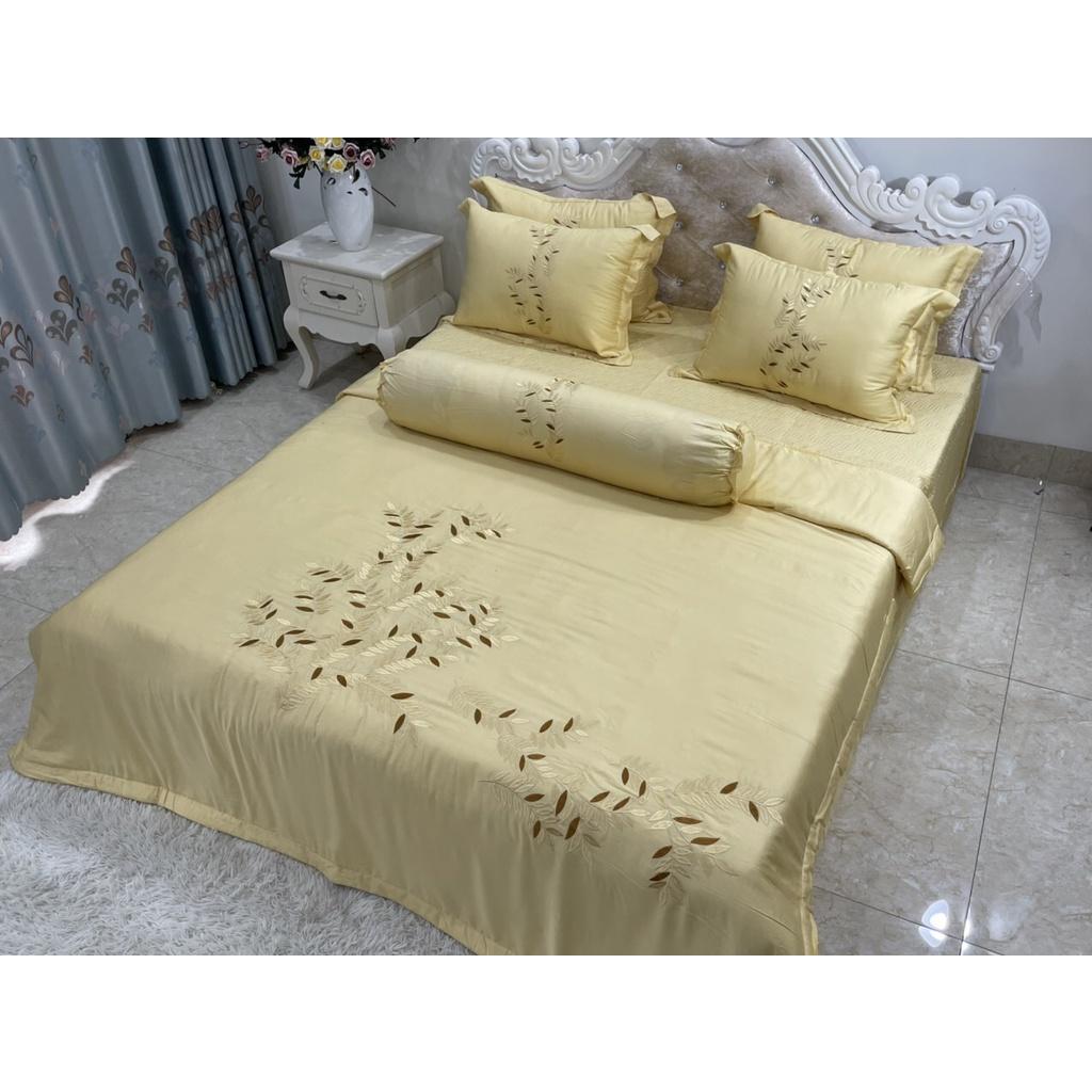 BỘ CHĂN GA LỤA THÊU 7 MÓN CAO CẤP