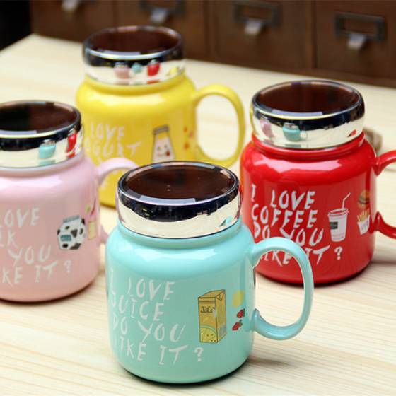 Ly cốc sứ giữ nhiệt I Love Drinks Do You Like It nắp tráng gương 500ml - 1 chiếc - Phát màu ngẫu nhiên