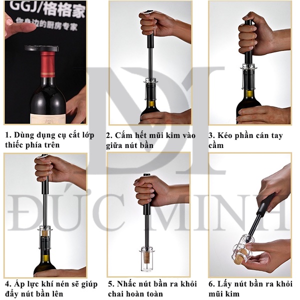 Khui mở rượu vang bằng hơi khí nén - Mở rượu vang bằng bơm hơi