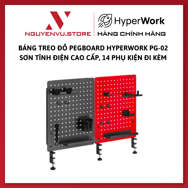 Bảng treo đồ Pegboard HyperWork PG-02 ( Hyperwork PG02 ) Sơn tĩnh điện cao cấp, 14 phụ kiện đi kèm - Hàng chính hãng