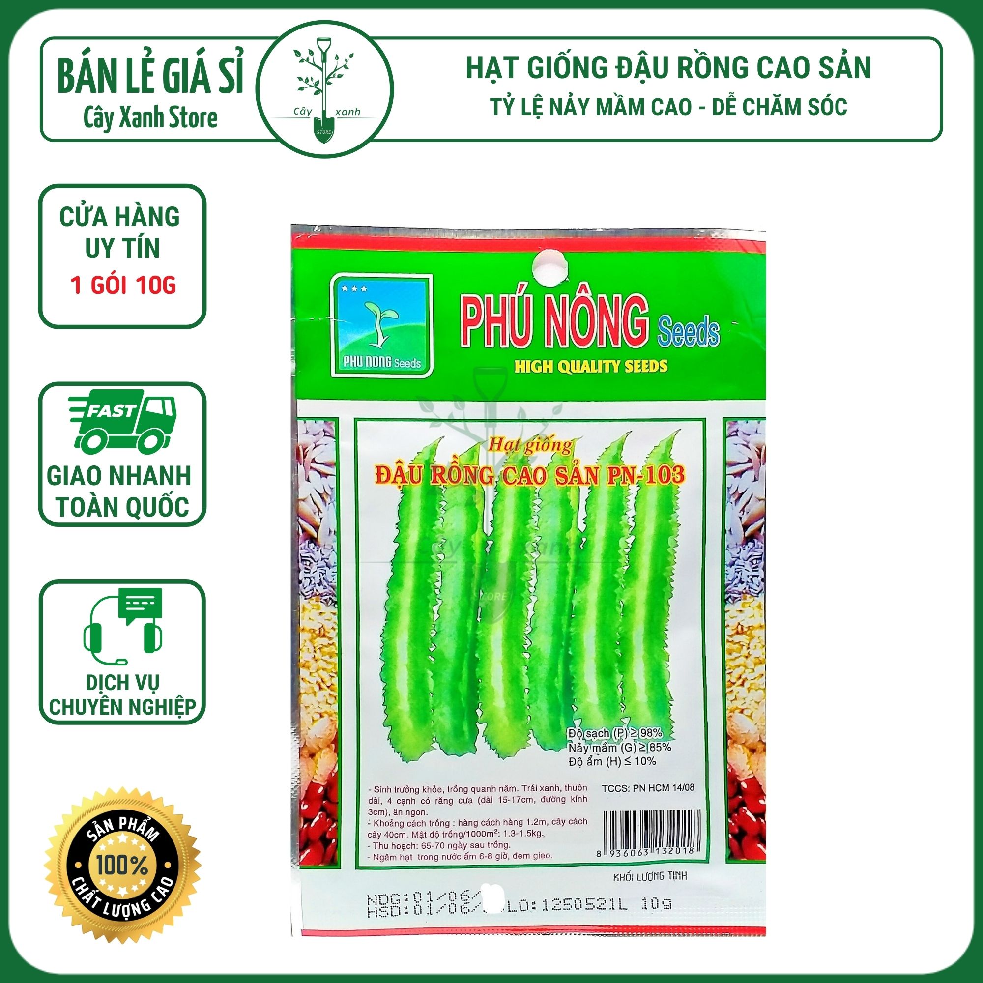 Hạt Giống Đậu Rồng Cao Sản Giòn, Ngọt 10gr - Phú Nông Seeds - Shop Đất sạch, Phân Bón, Hữu Cơ, Xơ Dừa