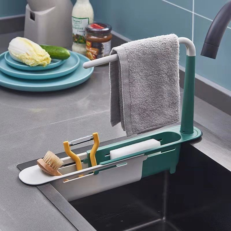 Kệ Để Đồ Rửa Chén 3 in1 Tiện Lợi ,Giá Treo Để Đồ Rửa Bát Gắn Bồn - Có Thanh Treo Khăn Tiện Dụng, Có Thể Kéo Dài Tiện Lợi