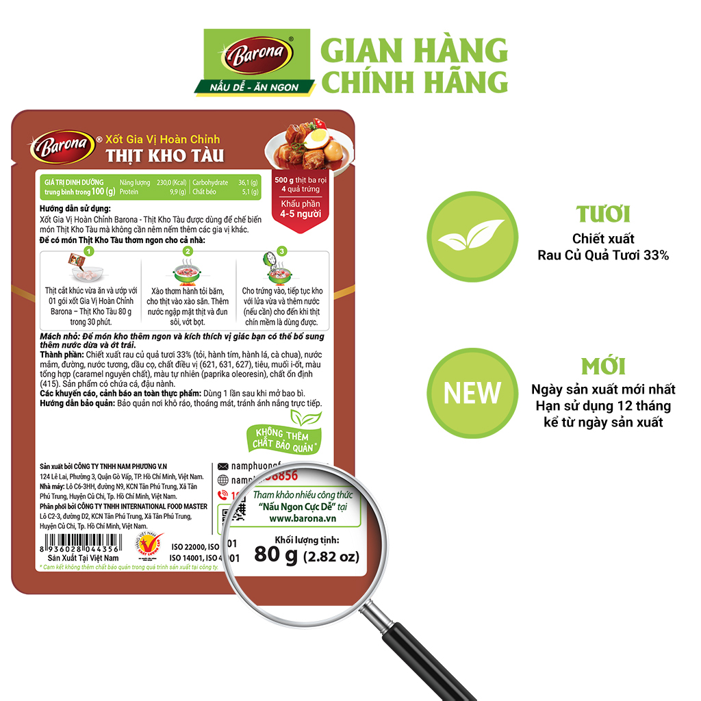 Xốt Gia Vị Hoàn Chỉnh Barona - Thịt Kho Tàu 80g