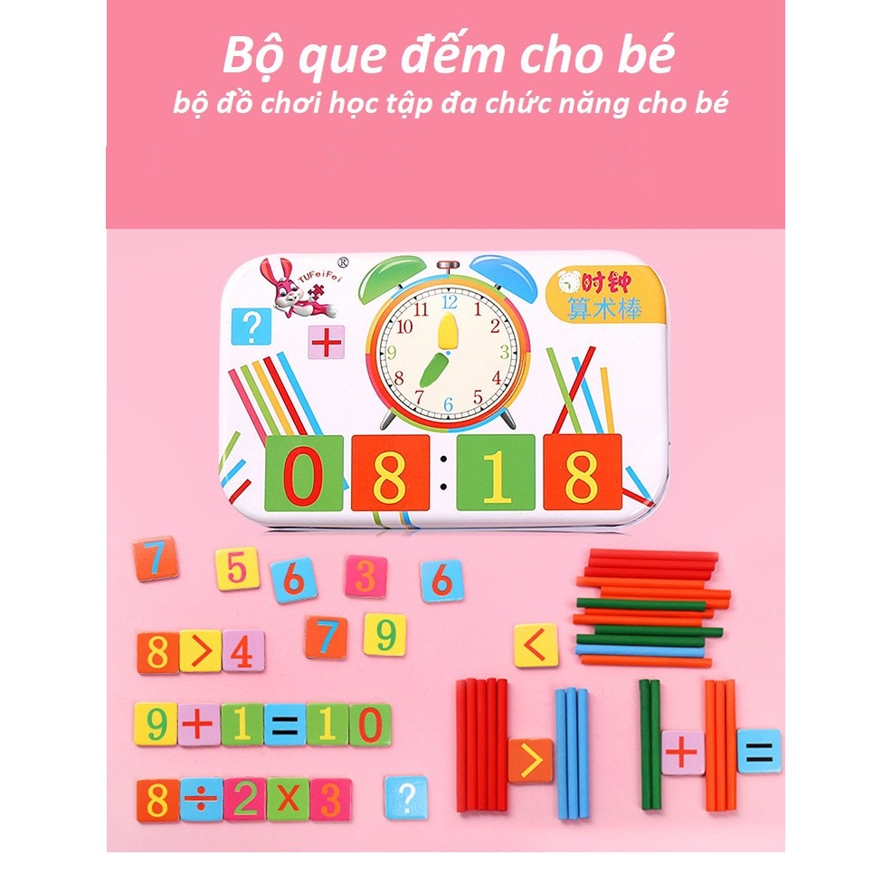 Hộp que tính học toán thông minh bằng gỗ nhiều màu sắc cho bé- Đồ chơi an toàn giúp bé phát triển trí tuệ