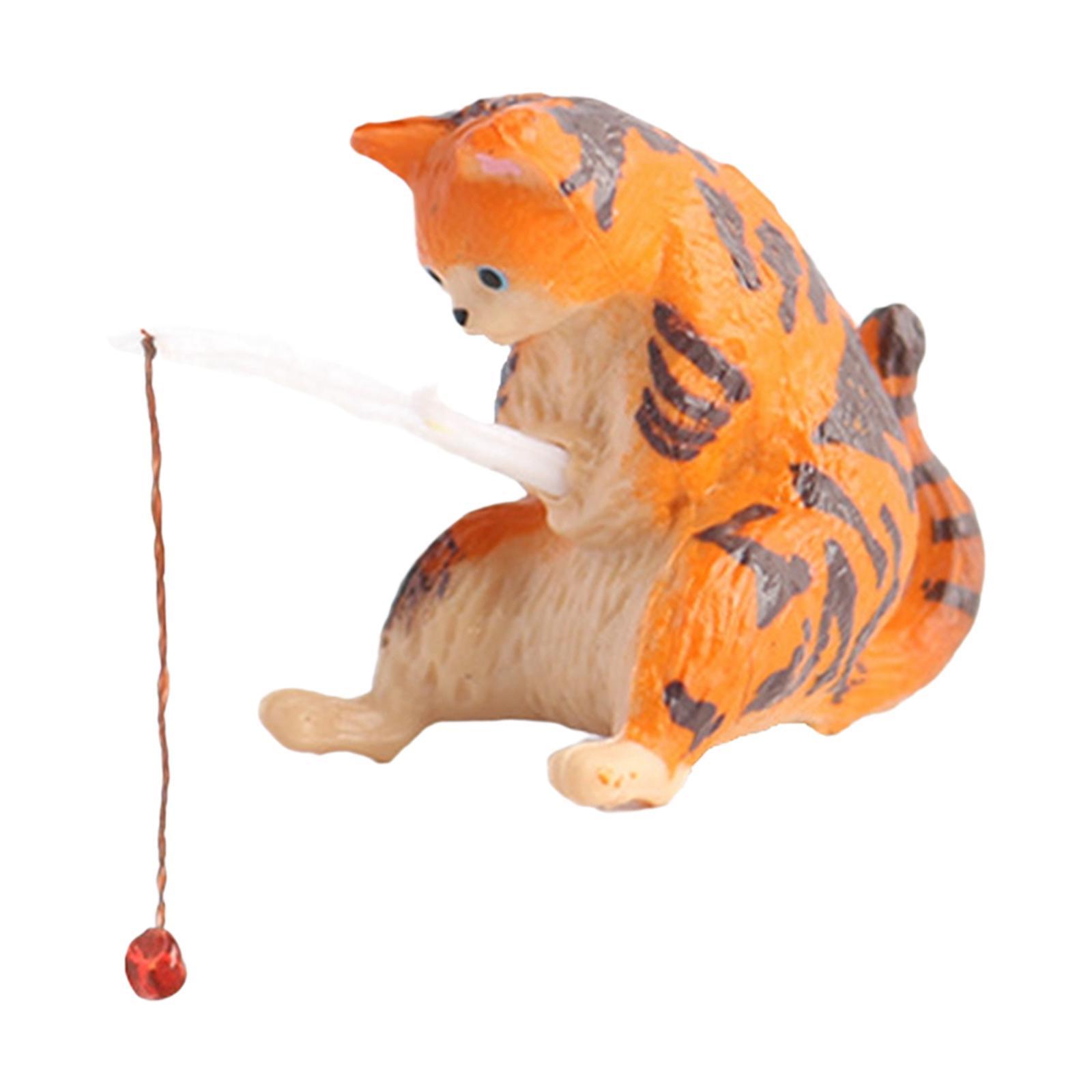 Cat Fishing Figurine Decorative Kitten Fishing Ornament for Garden
