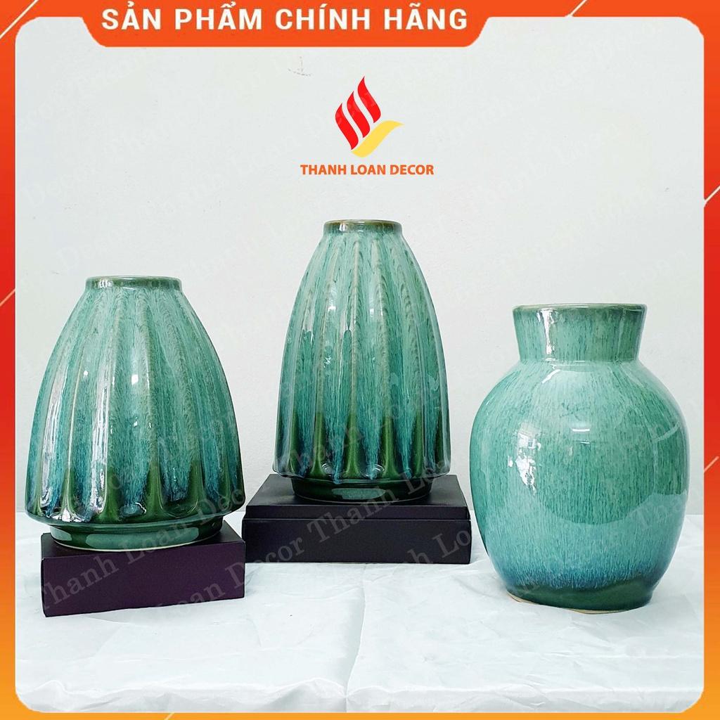 Lọ hoa gốm Bát Tràng cao cấp cỡ vừa - Bình hoa decor trang trí men xanh hỏa biến - Nhiều mẫu