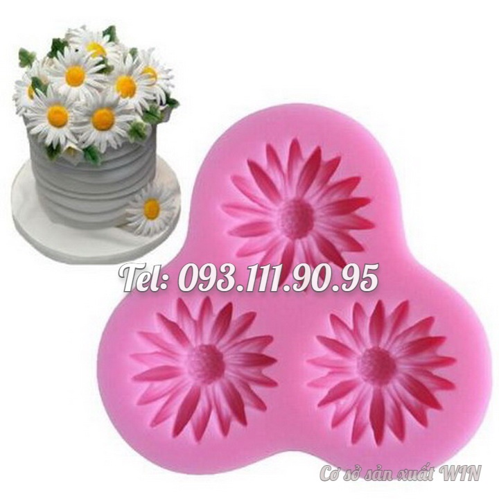 Khuôn silicon làm rau câu 3 hoa cúc - Mã số 1049