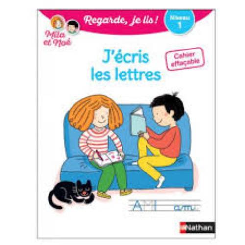 Sách viết xoá tiếng Pháp: Cahier Effacable J'Ecris Les Lettres Niveau 1 Avec Mila Et Noe Từ 6 tuổi