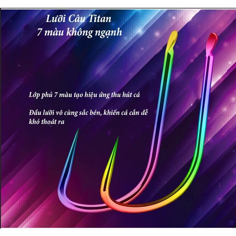 Vỉ 10 Lưỡi Câu Đài Titan 7 Màu Lưỡi Câu Cá Không Ngạch Với Đầu Lưỡi 3 Cạnh Sắc Bén