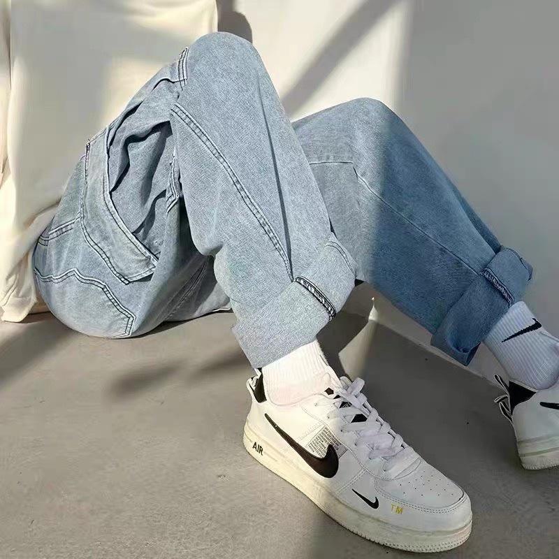 Quần baggy Jean ống suông form nam nữ unisex TÚI HỘP màu XANH Nam nữ unisex Quần baggy ống rộng