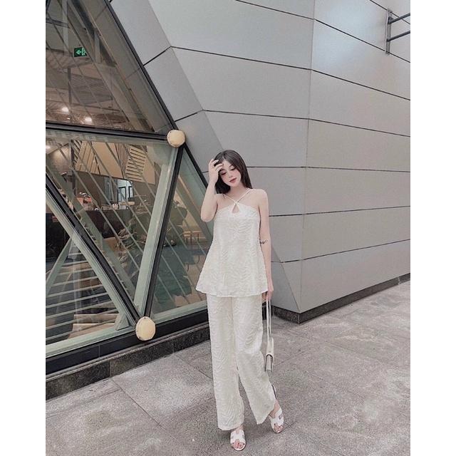 Set áo yếm quần suông be ren hoa