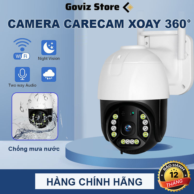 Camera Carecam PTZ 3.0Mps 2 Râu 12 Led, Camera Ngoài trời 360 độ PTZ Full HD Giám Sát Quay Đêm Có Màu- Hàng Chính Hãng