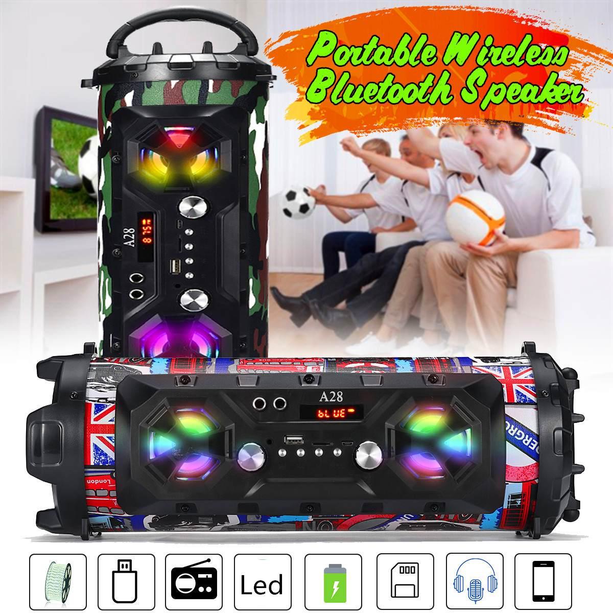 Loa Bluetooth A28 Loa siêu trầm âm thanh nổi không dây di động Loa tiệc karaoke có đèn LED RGB Hỗ trợ thẻ TF Đài FM Màu sắc: Đen