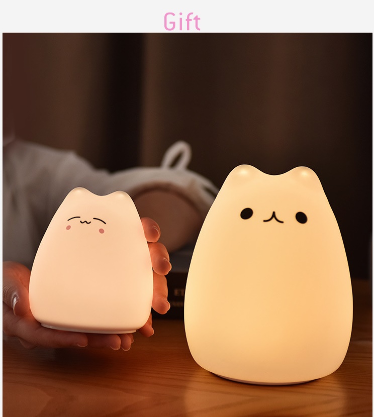 Đèn ngủ mèo silicon siêu cute nhiều chế độ sáng, Tiết kiệm điện- Kèm pin sẵn