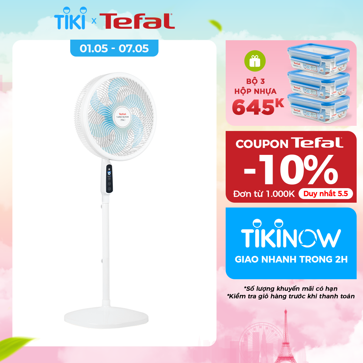 [MỚI RA MẮT] Quạt đứng có điều khiển từ xa Tefal Turbo Silence Plus VH689990 màu trắng cánh xanh - Hàng chính hãng