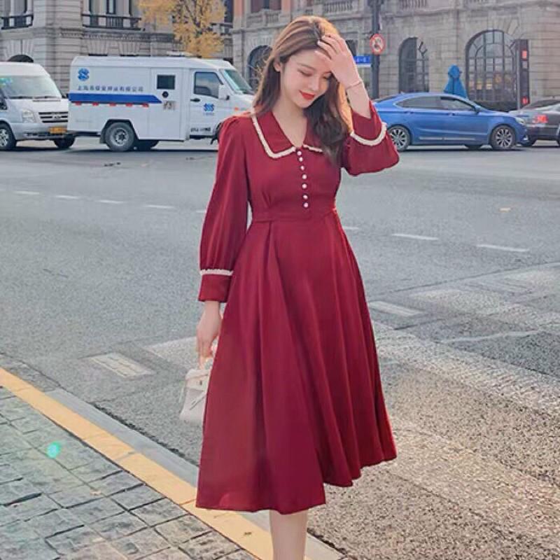 Đầm Tiểu Thư Dài Tay Phối Nút Giá Rẻ